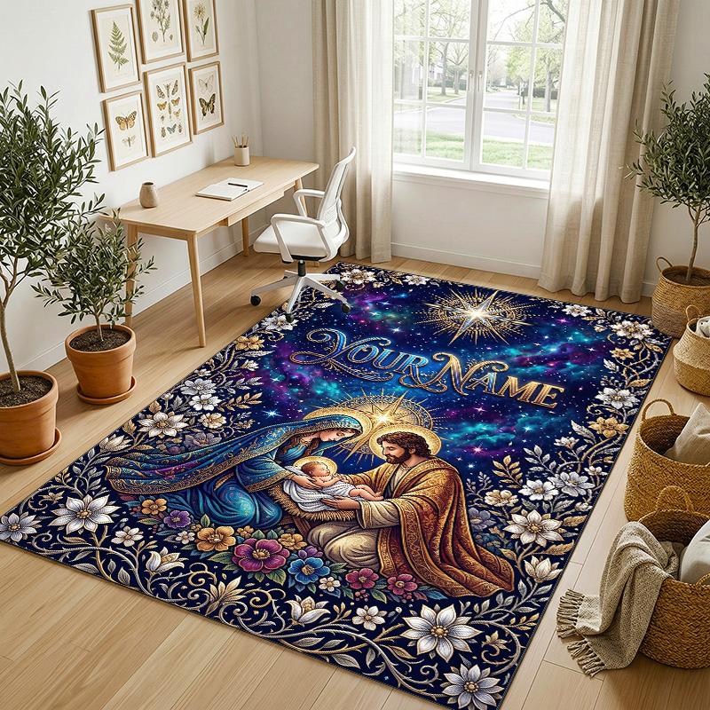 Christmas Theme Soft Crystal Velvet Rug Custom Name & Text Print Non Slip Floor Rug for Bedroom Living Room