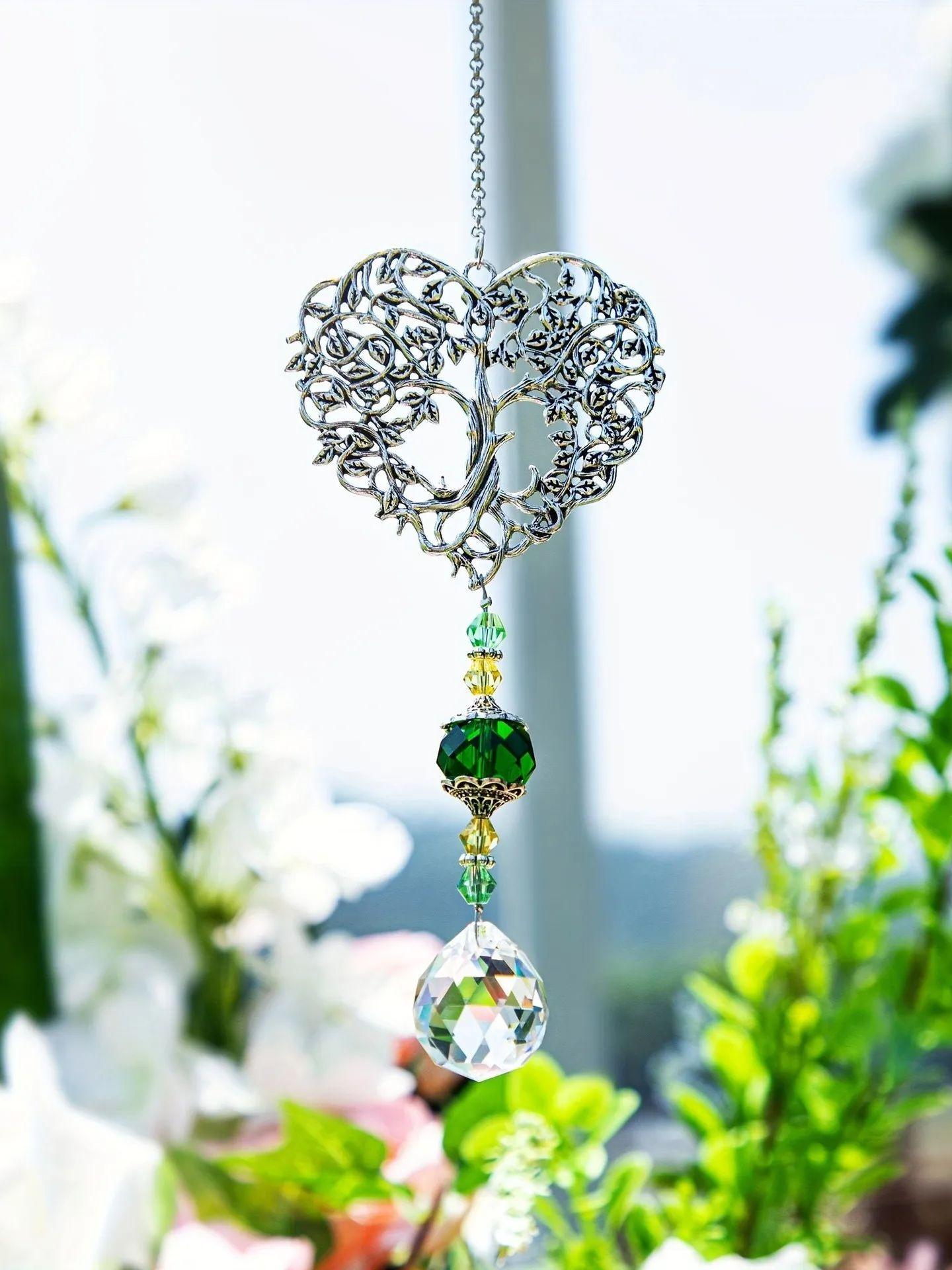 1pc Suncatcher Crystal Tree of Life Pendant Home Garden Window Decorations Gift Hangings зелёный