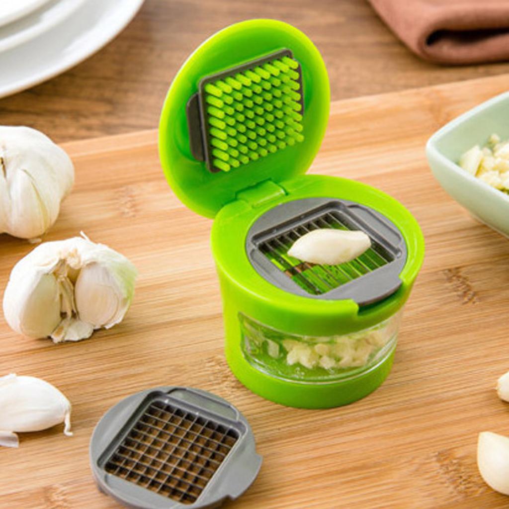 Garlic Press Chopper Manual Mincer Slicers Grater with Storage Container Vegetable Cutter Kitchen Tool Easy To Clean