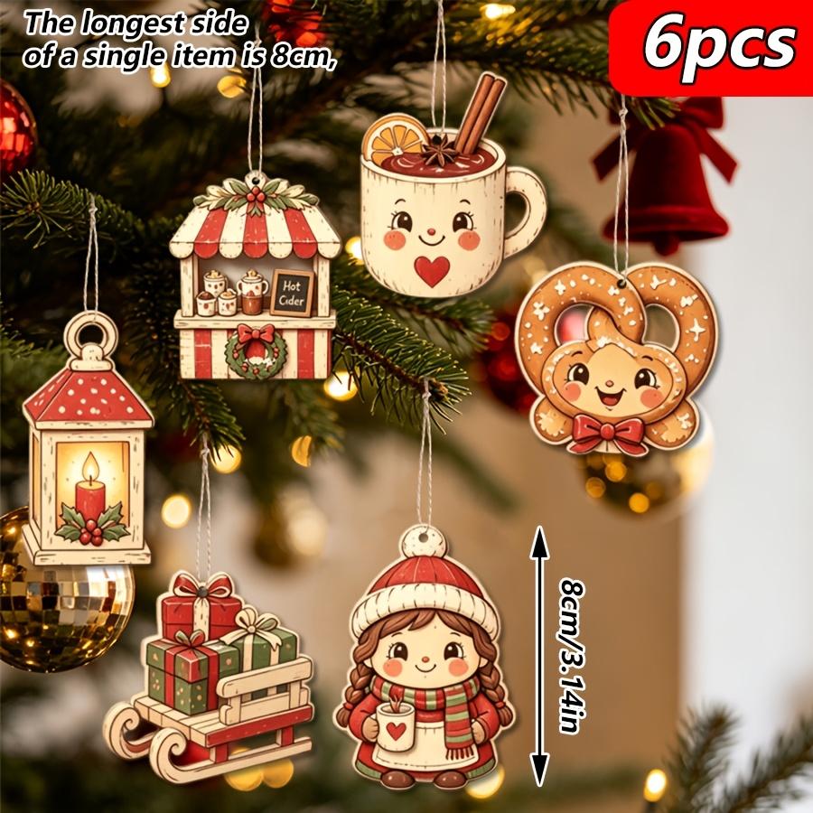 6Pcs Christmas Wooden Ornaments Santa Claus Snowman Reindeer Hanging Decorations for Christmas Tree Holiday Home Party Decor