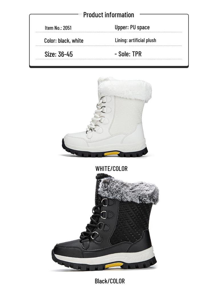 Women's Winter High-Top Non-Slip Snow Boots with Long Fur - Warm Large Size Ski Boots