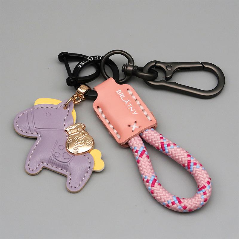 New Leather Keychain Ins Cute Keyring Cartoon Horse Hanging Ornament Gift