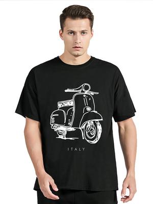 T-shirt Vintage Unisexe Manches Courtes Scooter Italie Impression Artistique Minimaliste Vêtements Unisexes Hauts Décontractés T-shirt Fitness T-shirt Oversize
