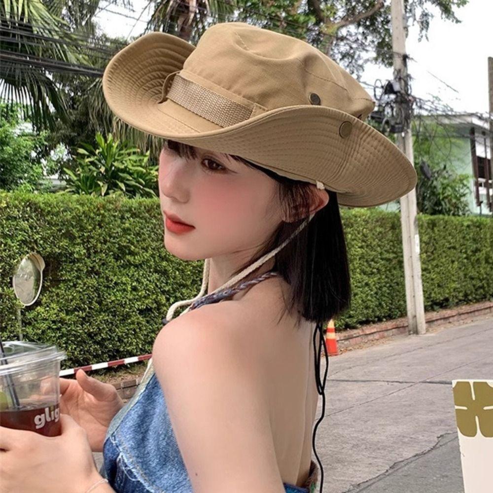 Wide Brim Large Eaves Sun Hat Polyester Wide Brim Bucket Hat Solid Color Sun Hats  Riding Fishing