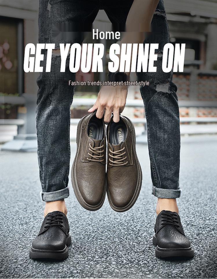 Men's Leather Outdoor Work & Hiking Casual Boots - Low-Top, Big Head Martin Style, Ideal for Spring & Autumn