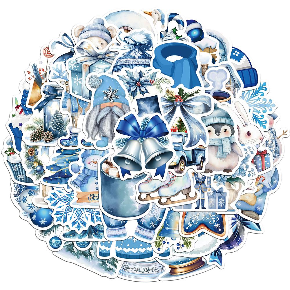 10/30/50pcs Cute Blue Winter Christmas Aesthetic Stickers Decals DIY Stationery Suitcase Phone Waterproof Kawaii Sticker Kid Toy
