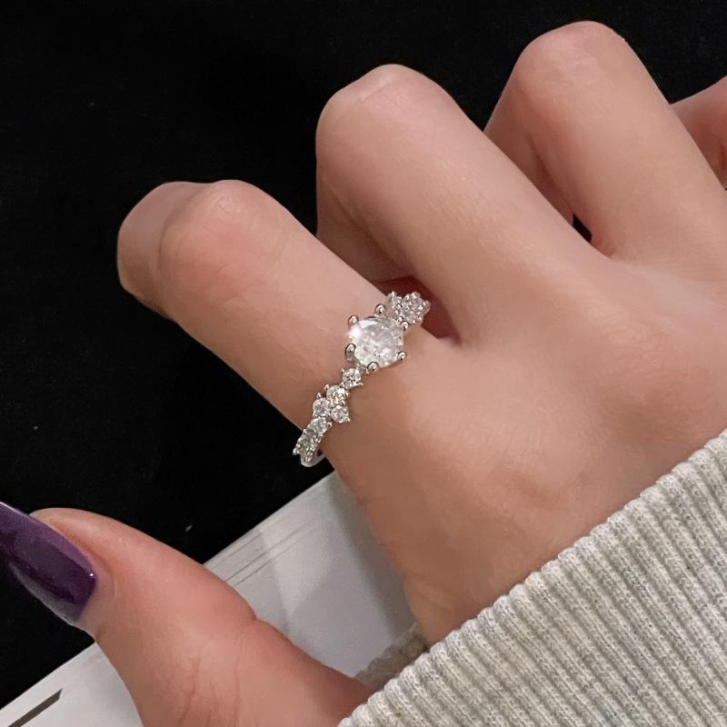 Micro-Set Zircon Bright Imitation Diamond Open Ring Light Luxury High Sense Niche Design Fashion Accessories Women