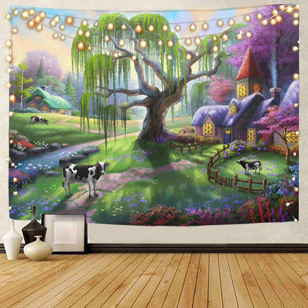 Dream Elk Scenery Decorative Tapestry Wood Elk Scenery Decorative Tapestry Bohemian Home Decorative Tapestry