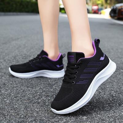 Women's Soft Soled Sports Shoes, Fly Woven Breathable Casual Shoes, Color Matching Versatile Single Shoes