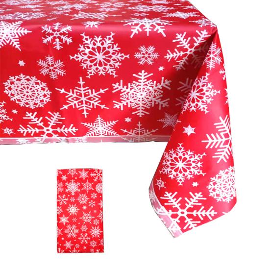 Față de masă Masă imprimată transparentă Impermeabil rezistentă la ulei Floare Anti-alunecare Pânză cu design de zăpadă Decorare de Crăciun