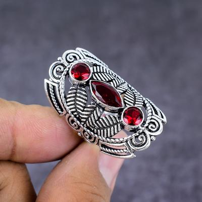 Natural Garnet Gemstone Handmade 925 Sterling Silver Jewelry Ring Size 8.5 M4j87