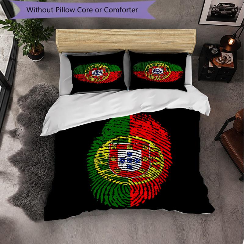 Portugal national football team 3 Piece Bedding Set Soft Duvet Cover Set with Pillowcases Printed Bedroom Decor Set for Home