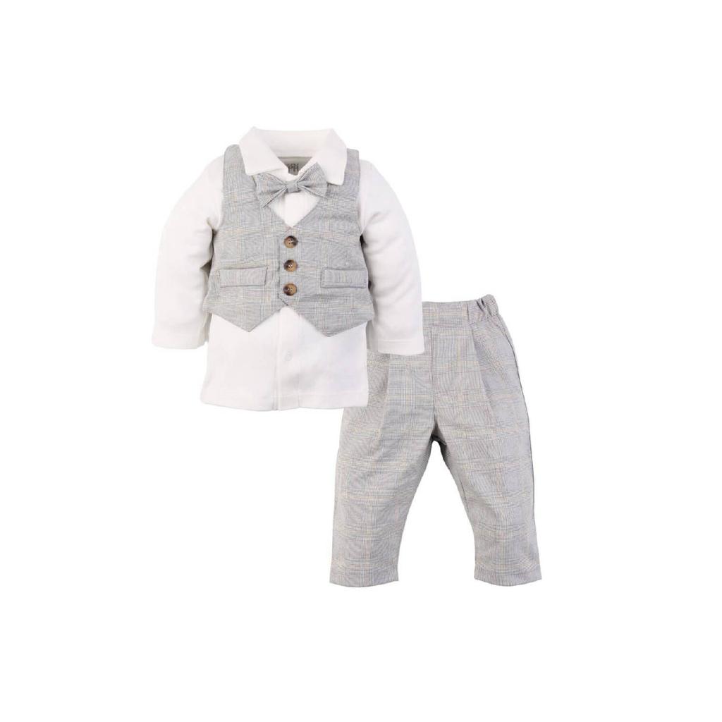 Miniropa Plain Black 3-piece Baby Set With Bow Tie And Vest