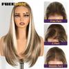FREEDOM Synthetic Lace Front Wigs For Women 9x6 Pre Plucked Straight Layerd Wig 24" Ombre Blonde Pre Cut Wear And Go Lace Wigs