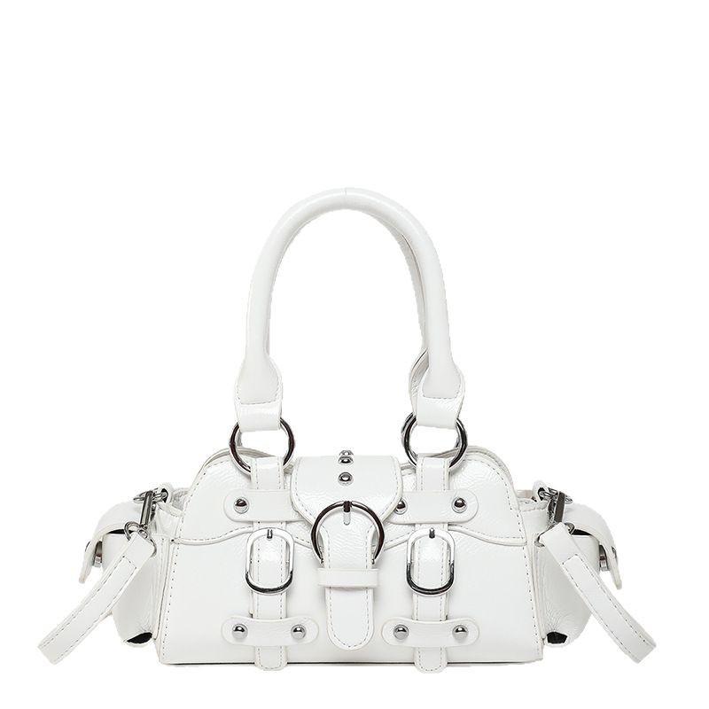 Pu Underarm Bag For Women With Shiny Lacquer Finish And Multi Color Patching