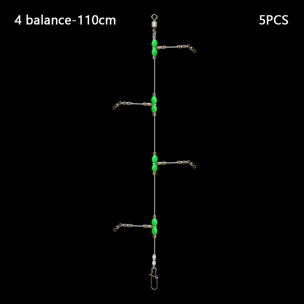 5PCS Night Glow Fishing Leader Line Sea Fishing Balance with Swivels Snaps Fishing Wire Leader 360Degree Rotating Fishing Tackle
