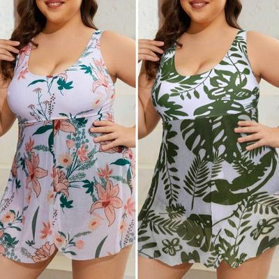 Sexy Floral Printed Plus Size Swimwear Large Size Women Push Up Swimsuit Dress Slit Swimsuit Beachwear