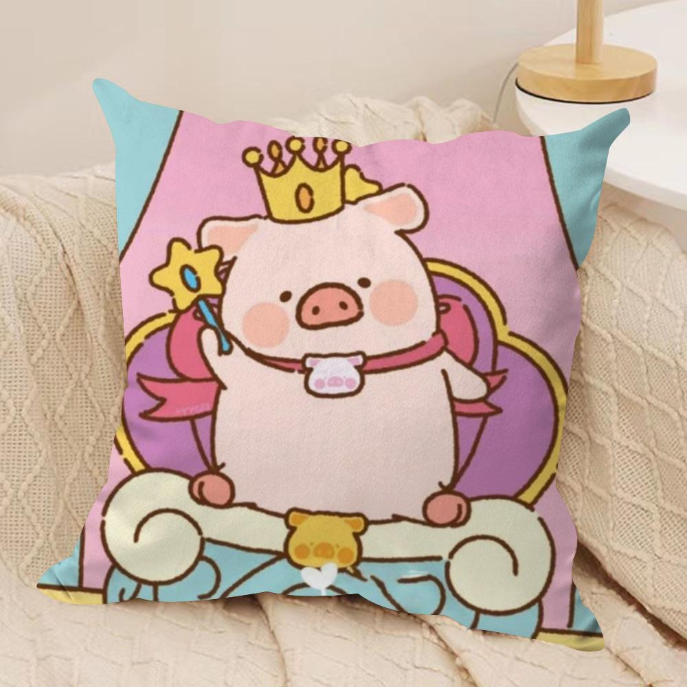 Cartoon L-Lulu Pig Pink Cushion Cover Silky Short Plush Double-Sided Printed Pillow Case for Sofa All Seasons Home Decor Gift