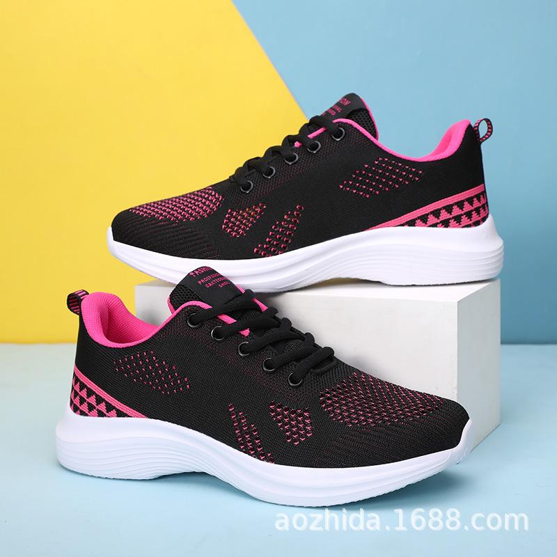 

Sneakers Summer women s shoes Flying woven large size Hollow lightweight casual shoes Low + soft sole running shoes Lace-up single shoes 41