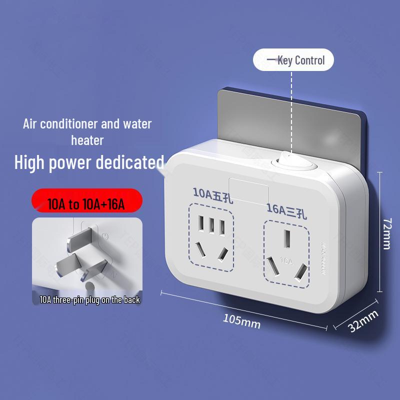 16A Wireless Power Strip with Switch - 3-Pin to 5-Pin Converter for AC and Heater