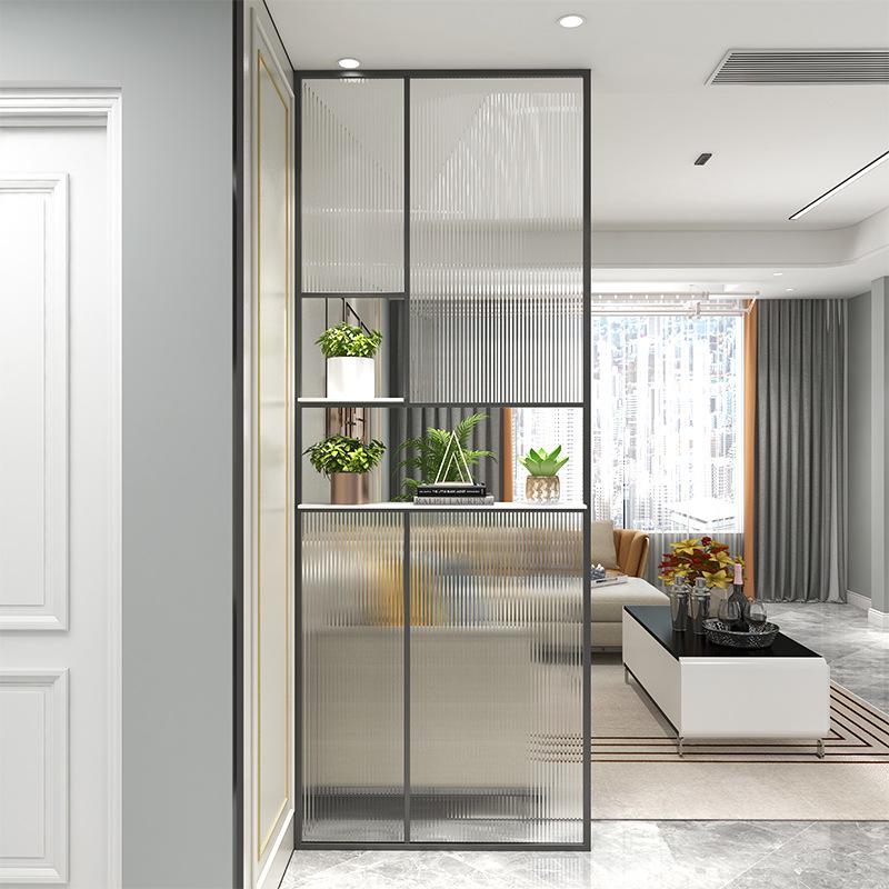 Modern Nordic Glass Partition Screen with Iron Art and Stainless Steel Washstand for Luxury Living Room and Entryway