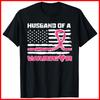 Pink Ribbon American Flag Husband Of A Warrior Breast Cancer Black T-Shirt Unisex T-Shirt