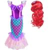 New Mermaid Dress For Girls Halloween Party Girl Cosplay Purple Ariel Mermaid Dress + Accessories Set 3-10 Years