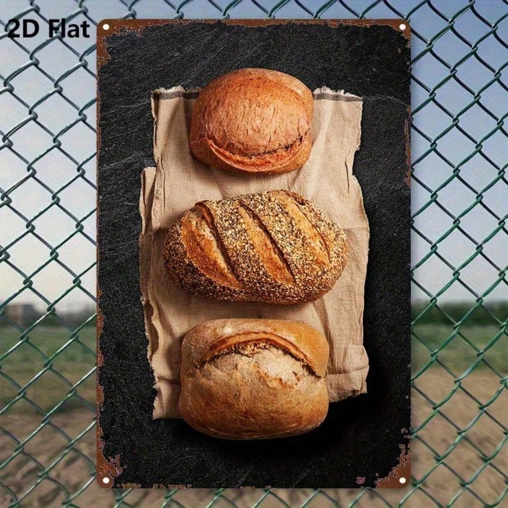 Rustic Bread Bakery Sign, Vintage Metal Wall Art Plaque 8x12