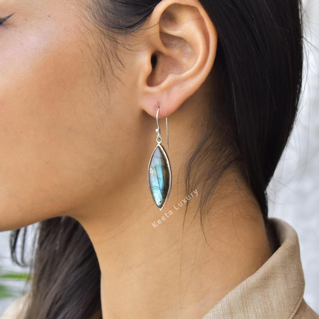 Huge Labradorite Dangle Earrings , Labradorite Jewelry, Long Crystal Dangle , Wedding Gifts , Marquise Handmade Earring, Bridesmaid Earrings