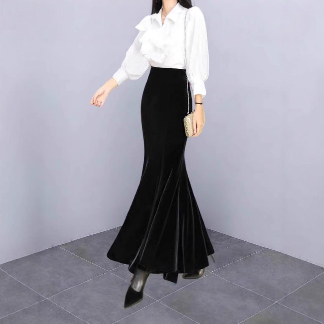 

Золотая бархатная юбка миди «рыбий хвост» для женщин – Коллекция Осень/Зима 2024 XXL