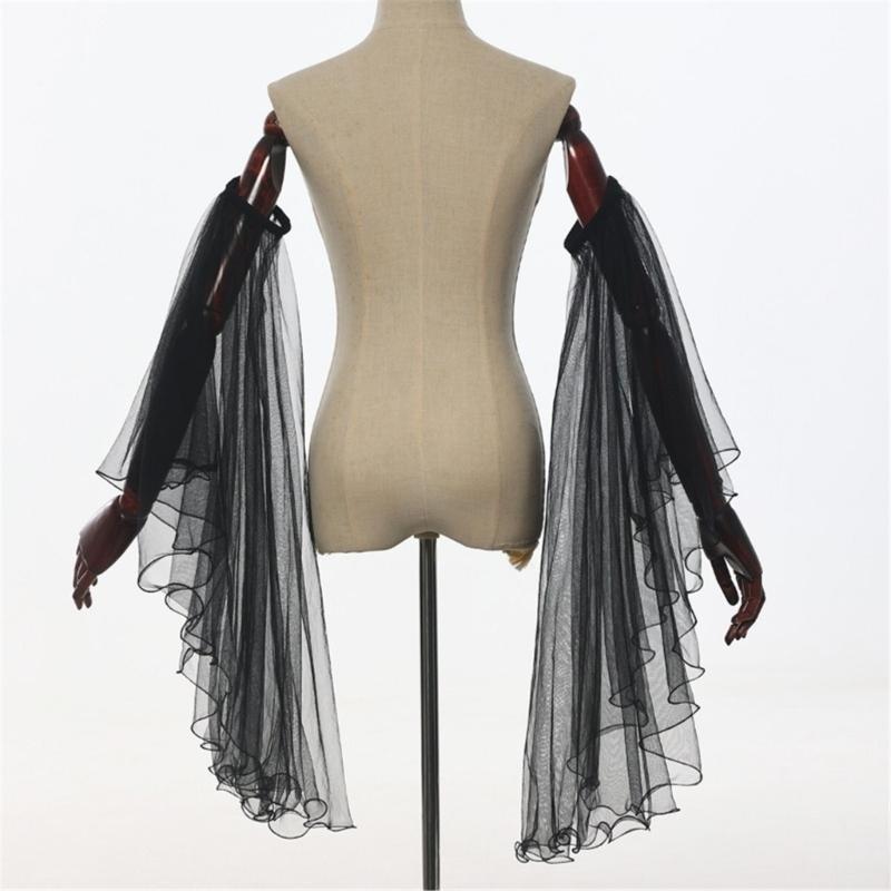 Luvas Longas de Tule Vitorianas Femininas Góticas Preto/Branco Chiffon Mangas Removíveis Vampiros Bruxa Fantasia Cosplay Presentes