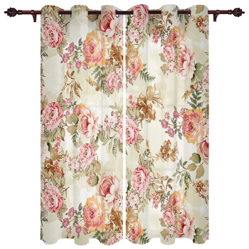 Starožitný květinový list motýl Okenní závěs Obývací pokoj Luxusní záclonový závěs do ložnice Domácí kuchyně Závěs