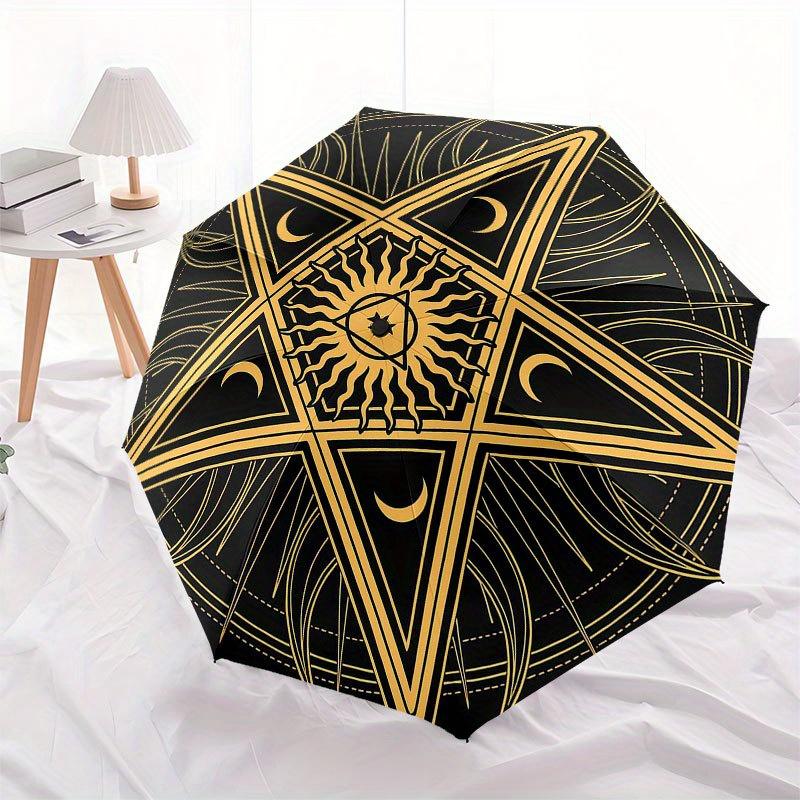 Golden Pentagram Mouse Pad, Mystic Star Design for Wicca Enthusiasts Umbrella, Cute Umbrella with Cute Design, Portable 3-Fold Compact Umbrella for Me