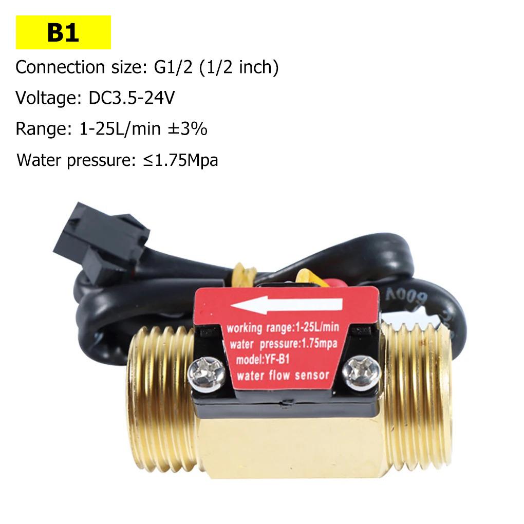 Hall Water Flow Sensor G1/2 G3/4 G1 Brass Flow Meter Electromagnetic Pulse Signal Output Liquid Flow Rate Sensor Indicator