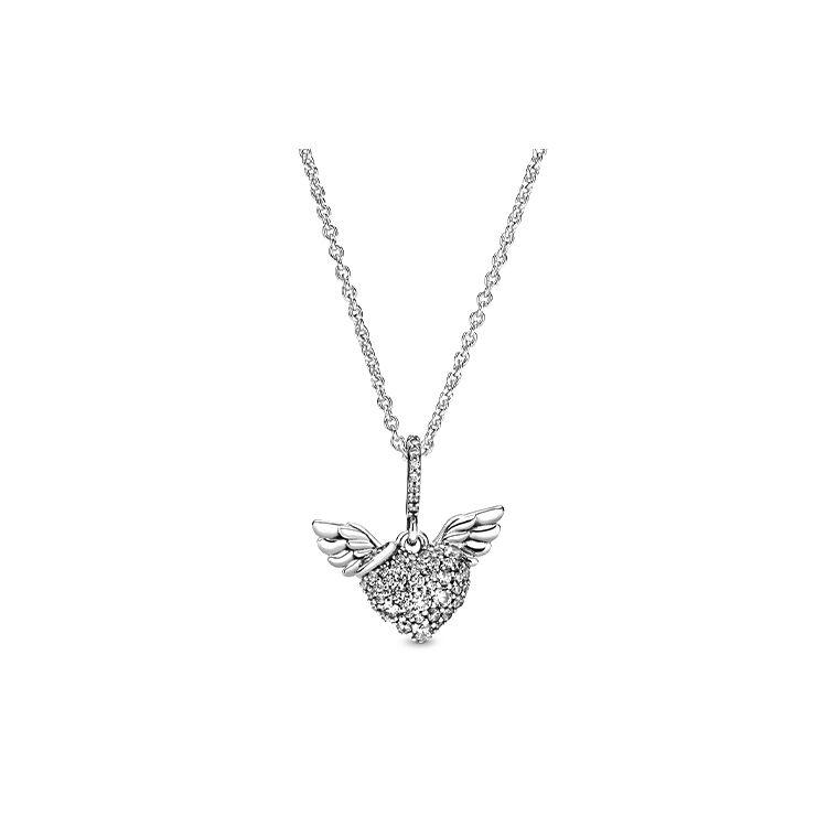 Pandora Pavé Angel Wings Heart Necklace Women necklace Silver 398505C01 Box