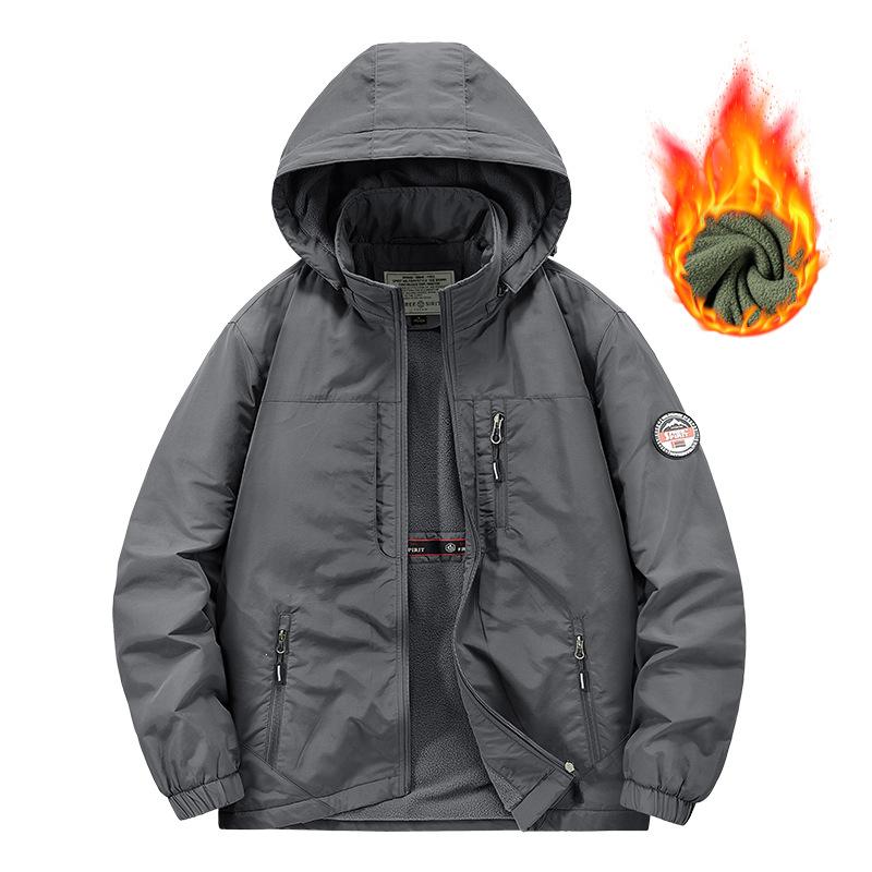 Autumn and Winter New Velvet Jacket Men's Casual Tooling Top Windproof and Waterproof Sports Loose Large Size Men's Coat