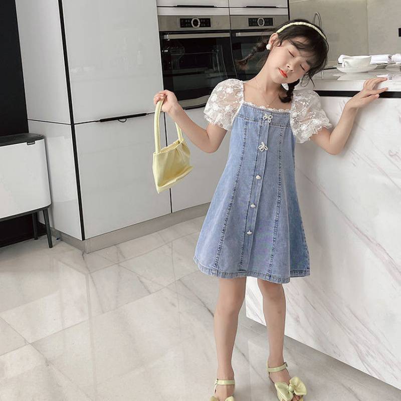 Summer Girl Princess Dresses Children's Embroidery Three Dimensional Flower Lace Mesh Dress 2-6 Years
