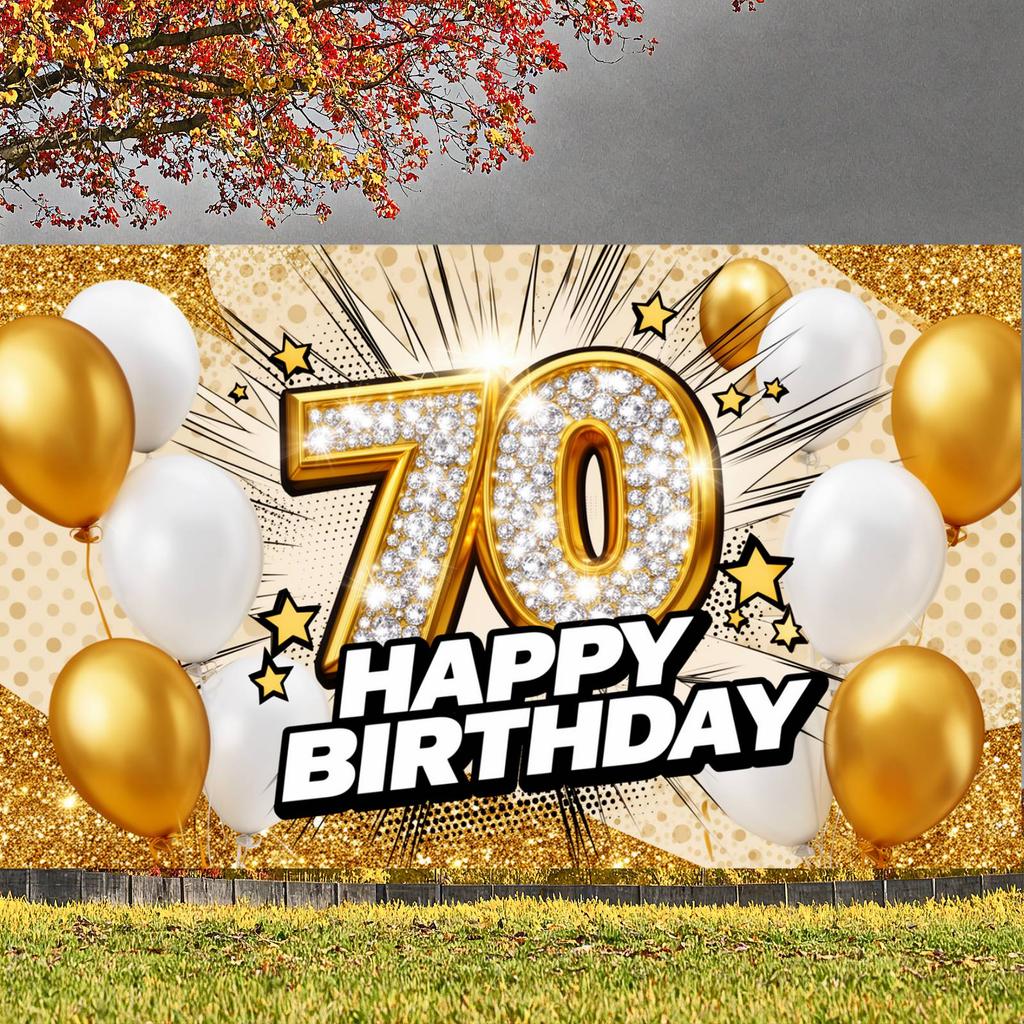 70th Birthday Photo Backdrop Gold Frame 70th Birthday Party Banner 70th Birthday Backdrop Typography For Banquet Hall