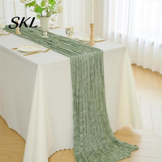 Table Runner Cheesecloth Runner, Boho Rustic Gauze Wrinkled Farmhouse Decorative Sheer for Wedding Party Baby Shower Birthday Home Decor Scratch