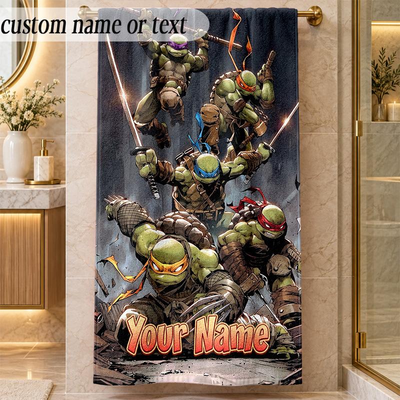 Beach TowelTeenage Mutant Ninja Turtles Custom Name Text Personalized Soft Towel for Beach Pool Indoor Home Decor Gift