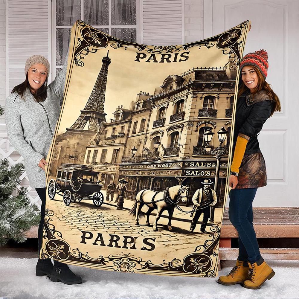 1pc Parisian Architecture Print Outdoor Blanket, Lightweight Polyester,