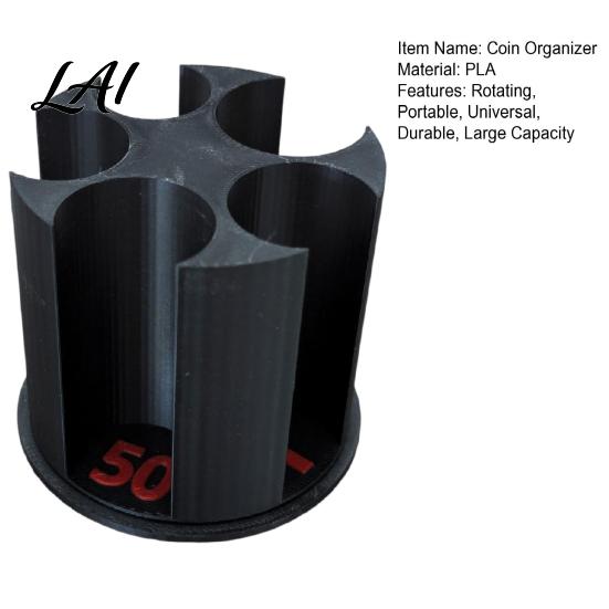 Compacte Wisselgeld Organizer 3D Geprint Universele Munt Houder Grote Capaciteit Houder voor Auto Draagbare Auto Individuele Sleuf Houder Roterende Organizer,