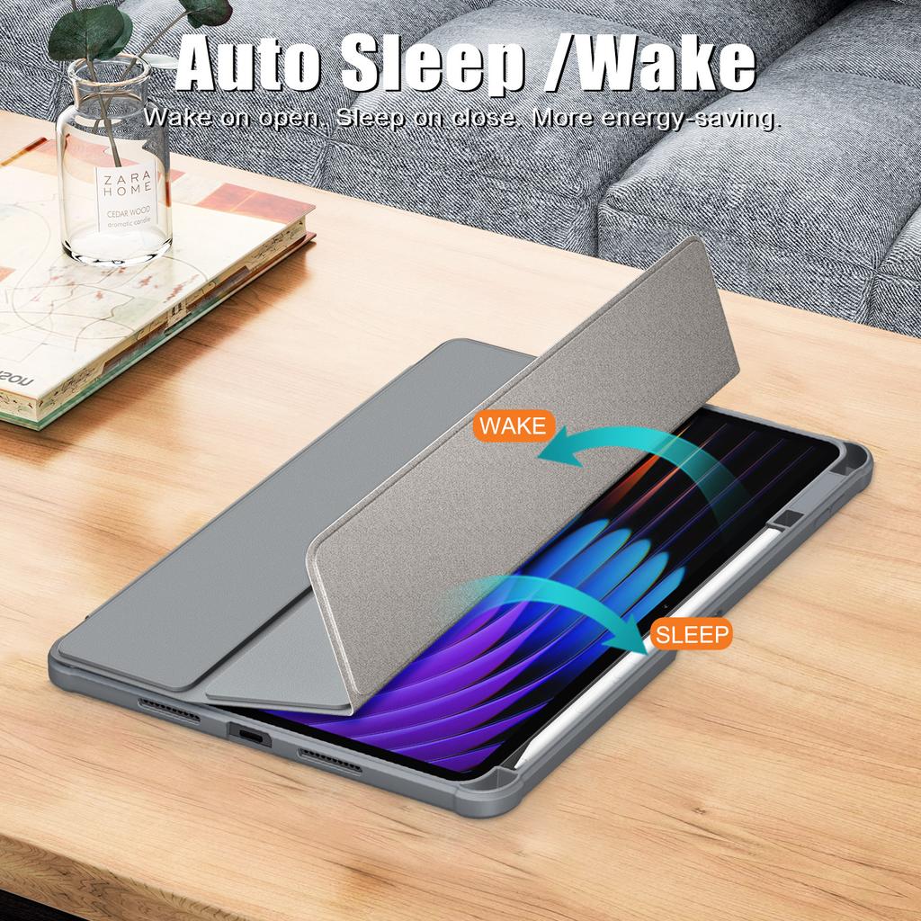 For Xiaomi Pad 7 Pro/Pad 7 Case Tri-fold Stand PU Leather+TPU+Clear PC Back Cover