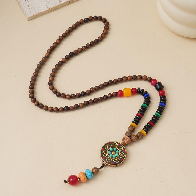 Ethnic Style Wood Necklace & Prayer Beads - Unisex Versatile Chicken Wing Wood Sweater Chain
