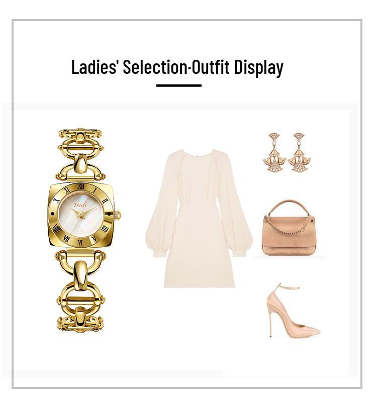 GEDI Alloy Vintage Quartz Watch - Elegant Ladies' Design with Exquisite Copper Bracelet