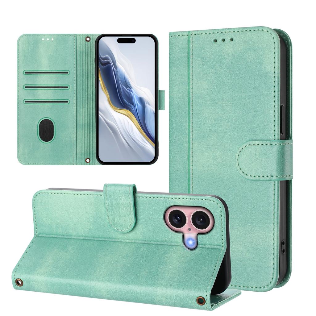 For iPhone 16 Cases Wallet Stand Retro Texture Leather Phone Cover with Lanyard