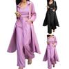 Set 3 Pezzi/Set Top Pantaloni Cappotto Donna Colore Unico Scollo a V Profondo Corto