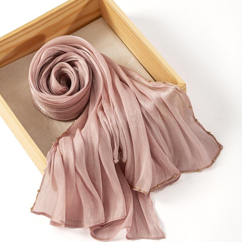 Hot-selling Popular Solid Color Chiffon Island Silk Chain Long Towel Summer Refreshing Breathable Sunscreen Ethnic Headscarf