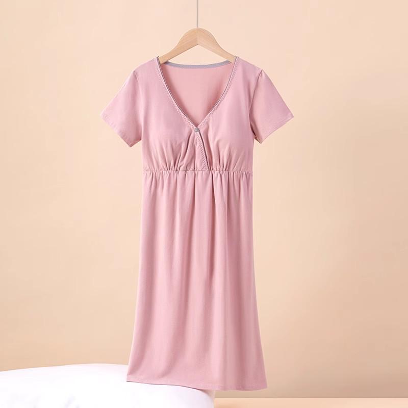 Plus Size Cotton Maternity Nightgown - Thin, Casual, and Nursing-Friendly