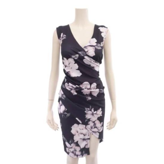 GRAXIA Cabaret Midi Hostess Floral Black x Floral Size M Dress, Dress, Sleeveless, Cache-Coeur, Dress, Hostess, Club, Lounge, Print, Slit,